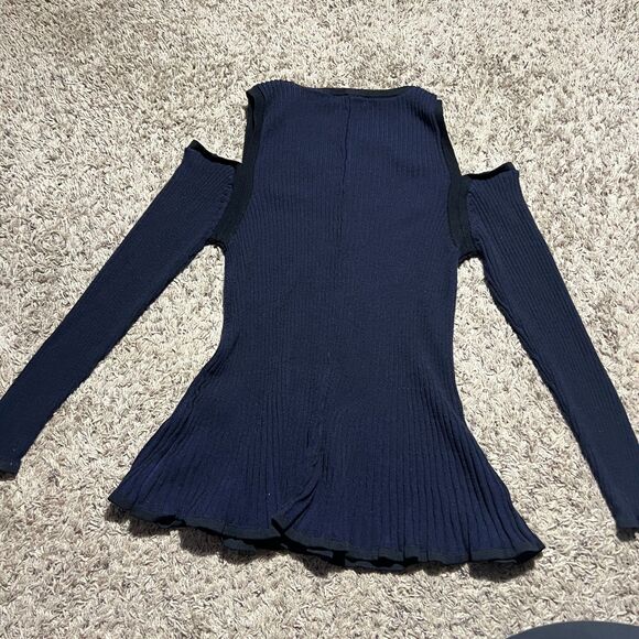 Rebel Wilson X Angels Plus Size 2X Blue Black Cold Shoulder Top - Picture 3 of 8